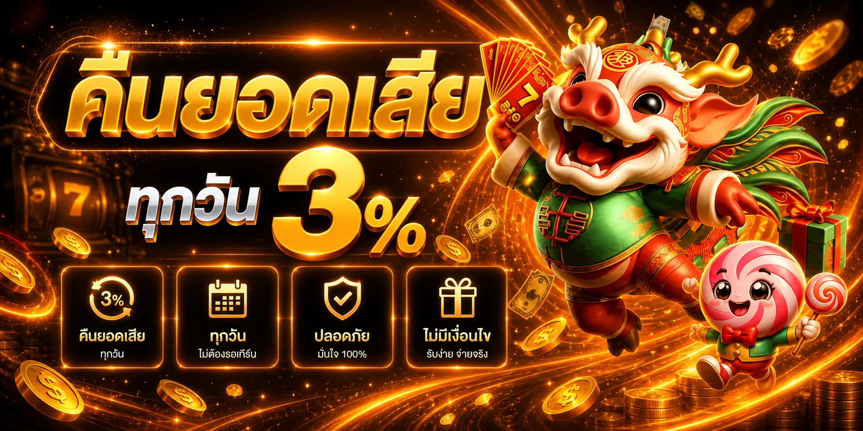 แบนเนอร์คืนยอดเสีย KINGTHAI999 พร้อมตัวละครมงคล
